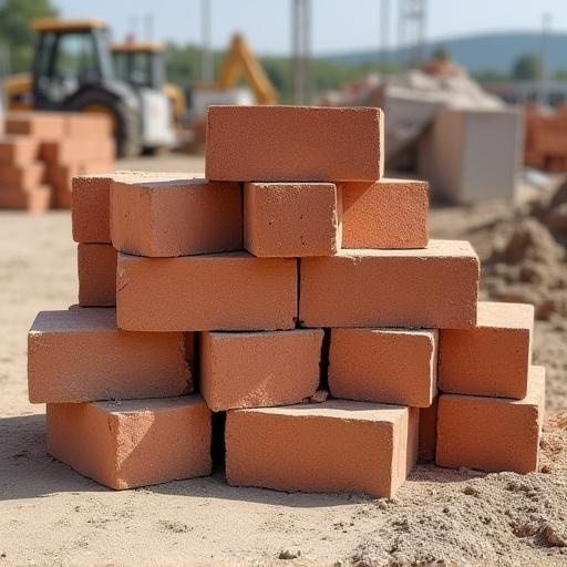 Mattoni e blocchi per muratura, organizzati in un cantiere edile